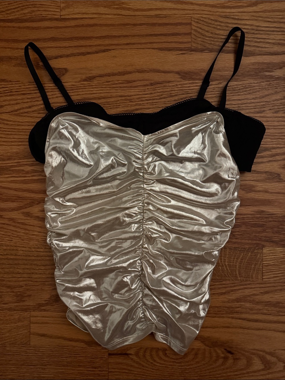 Miaou Metallic Silver Ruched Cami Top